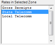 2.  Rates in Select Zone listbox