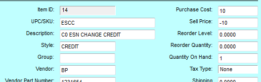 6. Item Information display and Entry Fields