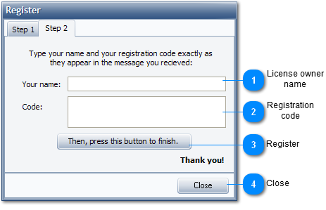Registration dialog
